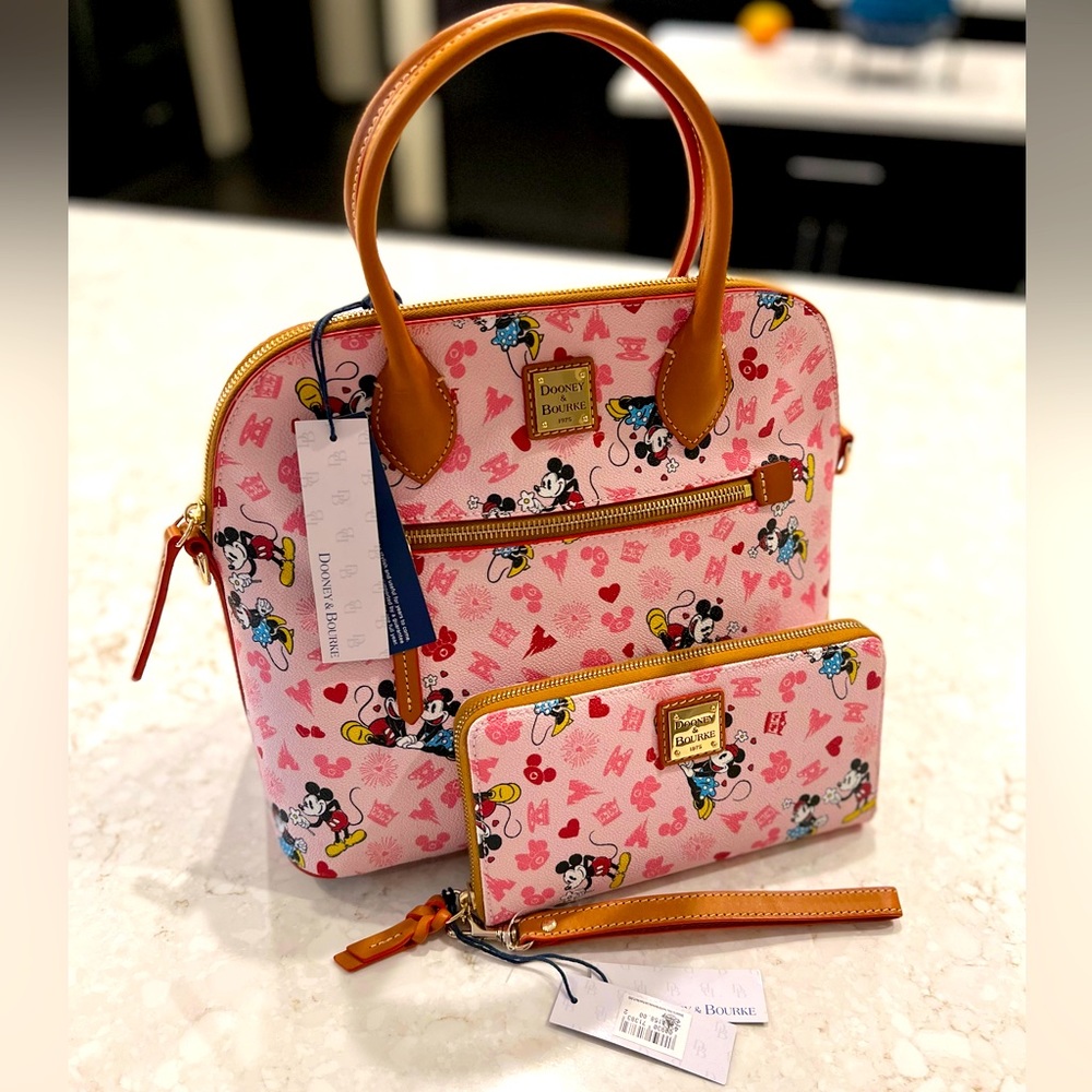 Disney x Dooney & Bourke Mickey & Minnie Love Valentine Satchel Handbag & Wallet